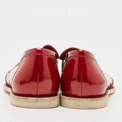 Pre Owned Chanel Red Patent Leather CC  Loafers Size 37.5