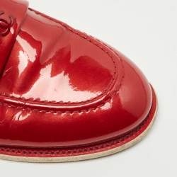 Pre Owned Chanel Red Patent Leather CC  Loafers Size 37.5