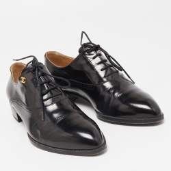 Chanel Black Leather Lace Up Oxfords Size 37.5