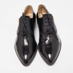 Chanel Black Leather Lace Up Oxfords Size 37.5
