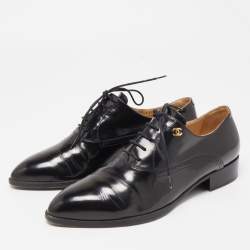 Chanel Black Leather Lace Up Oxfords Size 37.5
