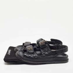 Chanel Black Quilted Leather CC Dad Sandals Size 39.5