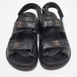 Chanel Black Quilted Leather CC Dad Sandals Size 39.5