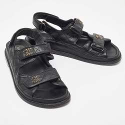Chanel Black Quilted Leather CC Dad Sandals Size 39.5