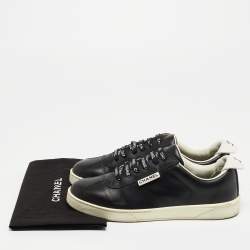 Chanel Black Leather CC Lace Up  Sneakers Size 38