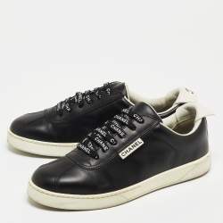 Chanel Black Leather CC Lace Up  Sneakers Size 38