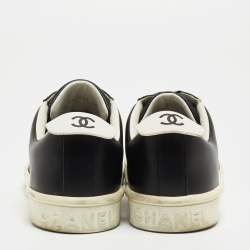 Chanel Black Leather CC Lace Up  Sneakers Size 38