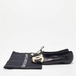 Chanel Black Quilted Leather CC Ligne Cambon Ballet Flats Size 36.5