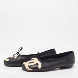 Chanel Black Quilted Leather CC Ligne Cambon Ballet Flats Size 36.5