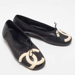 Chanel Black Quilted Leather CC Ligne Cambon Ballet Flats Size 36.5