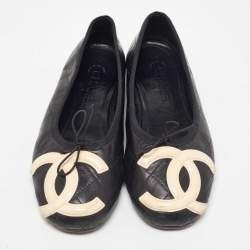 Chanel Black Quilted Leather CC Ligne Cambon Ballet Flats Size 36.5