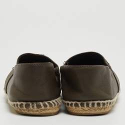 Chanel Green/Black Leather CC Espadrille Flats Size 35