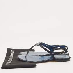 Chanel Navy Blue Texture Suede CC Thong  Flats Size 39