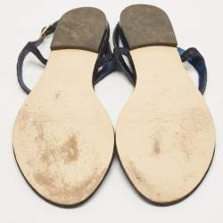 Chanel Navy Blue Texture Suede CC Thong  Flats Size 39