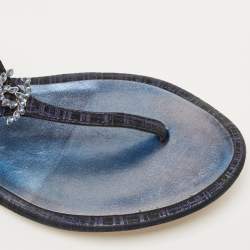 Chanel Navy Blue Texture Suede CC Thong  Flats Size 39