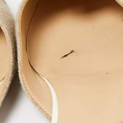 Chanel Beige/Cream Canvas and Patent Cap Toe CC Camelia Slingback Flats Size 36