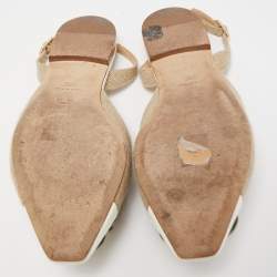 Chanel Beige/Cream Canvas and Patent Cap Toe CC Camelia Slingback Flats Size 36