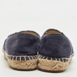 Pre Owned Chanel Navy Blue/Black Canvas CC Espadrille Flats Size 38