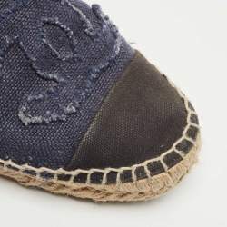Pre Owned Chanel Navy Blue/Black Canvas CC Espadrille Flats Size 38