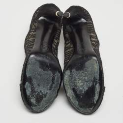 Chanel Black Lace and Suede Lace Up Ankle Booties Size 37