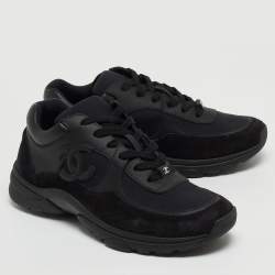 Chanel Black Suede and Fabric CC Low Top Sneakers Size 39