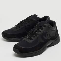 Chanel Black Suede and Fabric CC Low Top Sneakers Size 39