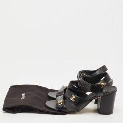 Pre Owned Chanel Black Leather Interlocking CC Sandals Size 38.5