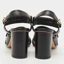 Pre Owned Chanel Black Leather Interlocking CC Sandals Size 38.5