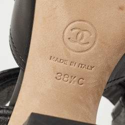 Pre Owned Chanel Black Leather Interlocking CC Sandals Size 38.5