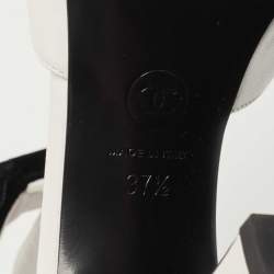 Pre Owned Chanel White/Black Leather And Velvet Cap Toe CC Bow Cut Out Ankle Boots Size 37.5
