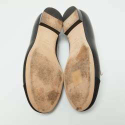 Pre Owned Chanel Black Leather and Canvas Pearl Detail Ballet Flats Size 41