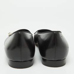 Pre Owned Chanel Black Leather and Canvas Pearl Detail Ballet Flats Size 41