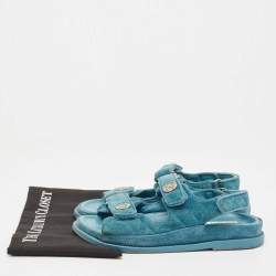 Pre Owned Chanel Blue Quilted Suede Dad Sandals Size 37