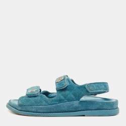 Pre Owned Chanel Blue Quilted Suede Dad Sandals Size 37