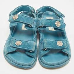 Pre Owned Chanel Blue Quilted Suede Dad Sandals Size 37