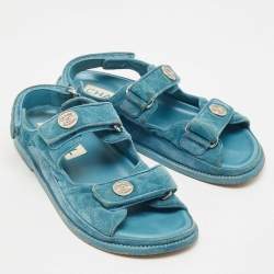 Pre Owned Chanel Blue Quilted Suede Dad Sandals Size 37
