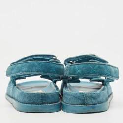 Pre Owned Chanel Blue Quilted Suede Dad Sandals Size 37