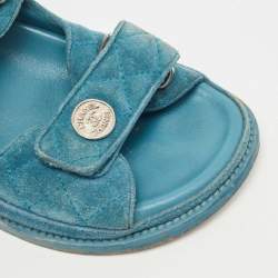 Pre Owned Chanel Blue Quilted Suede Dad Sandals Size 37
