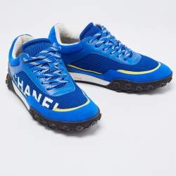 Chanel Blue Mesh and Nylon CC Low Top Sneakers Size 39