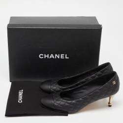 مملوكة مسبقًا Chanel Black Quilted Leather CC Cap Toe Pumps Size 38