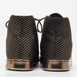 Pre Owned Chanel Metallic Gold/Black Mesh and Leather CC High Top Sneakers Size 36