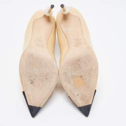 Chanel Beige/Black Leather and Fabric CC Pearl Ankle Booties Size 41.5