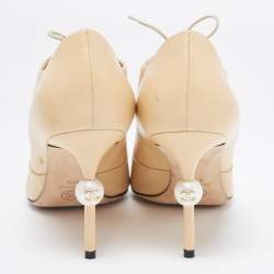 Chanel Beige/Black Leather and Fabric CC Pearl Ankle Booties Size 41.5