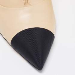 Chanel Beige/Black Leather and Fabric CC Pearl Ankle Booties Size 41.5