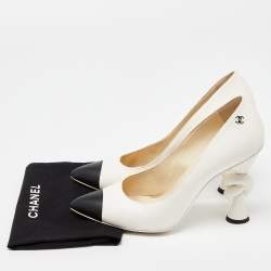 Pre Owned Chanel White/Black Leather Cap Toe Knot Heel Pumps Size 40