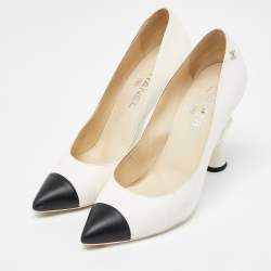 Pre Owned Chanel White/Black Leather Cap Toe Knot Heel Pumps Size 40