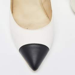 Pre Owned Chanel White/Black Leather Cap Toe Knot Heel Pumps Size 40