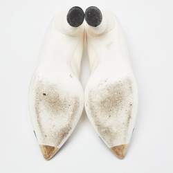 Pre Owned Chanel White/Black Leather Cap Toe Knot Heel Pumps Size 40