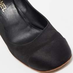 Chanel Black Satin CC Square Toe Pumps Size 42