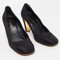 Chanel Black Satin CC Square Toe Pumps Size 42